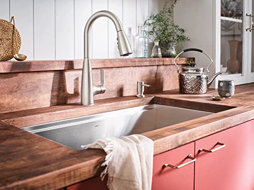 Moen Haelyn Spot Resist Stainless Single-Handle Pull-Down Sprayer Kitchen Faucet Featuring Power Boost For A Faster Clean, Soap Dispenser Included, 87627Srs #TOP7