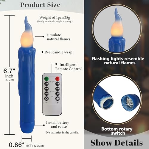 Image of Real Wax LED Flameless Short Taper Candles with Remote, 6.7 Inches 4th of July Patriotic Candlesticks Dripless Battery Operated Flame for Independence Day Home Decor, 3 Pcs