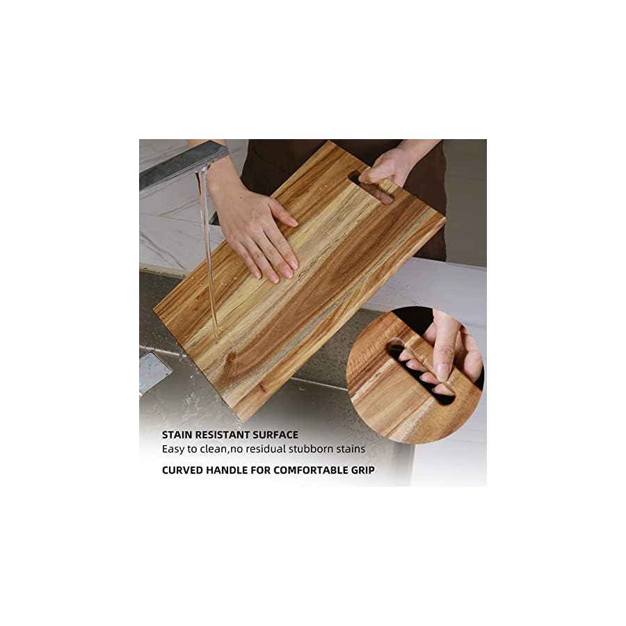 YSTKC-Acacia-Wood-Cutting-Board-with-Hand-Grip-15-x-97-Inch-Wooden-Reversible-Chopping-Board-with-Handle-for-Kitchen-Meal-Prep-Serving-Chopping-Carving-Meat-Fruits-Vegetables-Charcuterie YSTKC Acacia Wood Cutting Board with Hand Grip 15" x 9.7" Inch, Wooden Reversible Chopping Board with Handle for Kitchen Meal Prep Serving, Chopping, Carving Meat, Fruits, Vegetables, Charcuterie