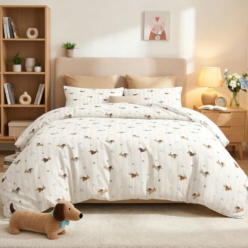 Bettwäsche 135x200 Braun Dackel Bettwäsche-Sets mit Kissenbezug 80x80 cm