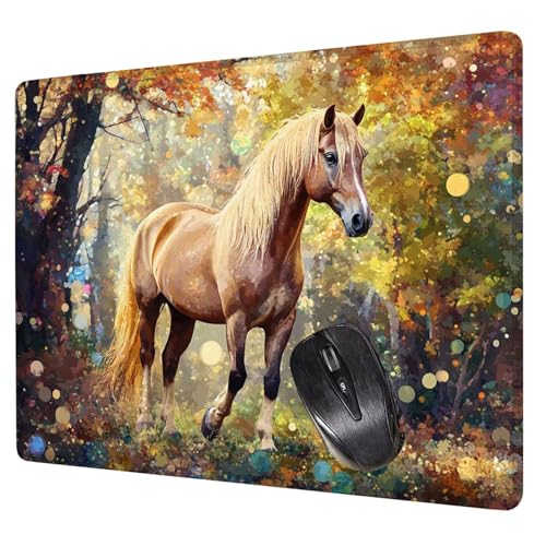 Brun Tapis de Souris Gaming 29 x 24 cm, Tapis de Souris Cheval sous Main Bureau, avec Bords Cousus, Imperméable Antidérapant Mousepad, Vitesse et la...