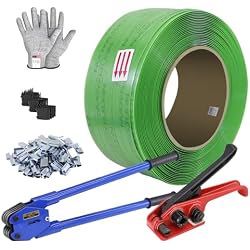 Banding Strapping Kit with 3/4" x1600 ft Green Polyester PET Band 200 Metal Seals Tensioner Sealer Tool for Pallet Box Packaging