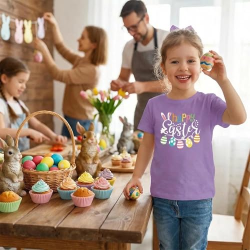 Image of Easter Shirts for Girls Kids Easter Gift Bunny T-Shirt Clothing 3-12 Years