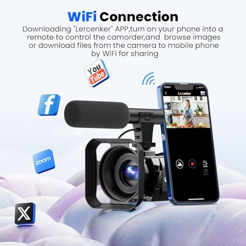 CAMWORLD Camcorder 5K with IR Night Vision Dual Lens 56MP Video Camera 16X Digital Zoom 3" Touchscreen Wifi Vlogging Camera for YouTube with 64GB SD Card Remote Control Microphone 2 Batteries - Image 4