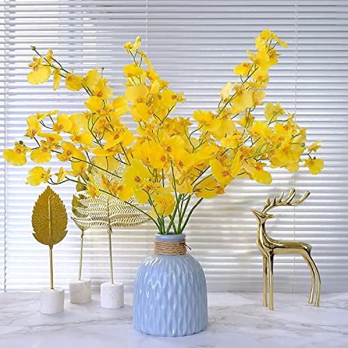 6 Pcs Yellow Fake Dancing Lady Orchid Flowers Artificial Orchid Flowers Faux Fake Butterfly Orchids Flowers 31.4" Plastic Real Touch Faux Long Stem Flowers for Home Office Decoration