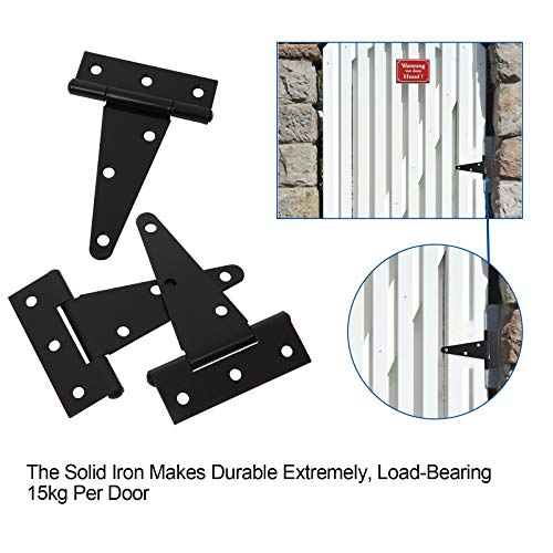 FengWu 10 Pack T-Strap 4 Inch Heavy Duty Tee Hinge Black Barn Door Gate Hinges for Wooden Fences Strap Garden Door Wrought Iron Hardware - Image 6