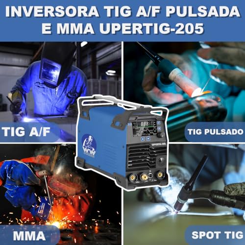 Inversora Máquina De Solda Tig Alta Frequência Pulsada, 200A, Uppertig-205 220V, Spot Tig e MMA WWSo