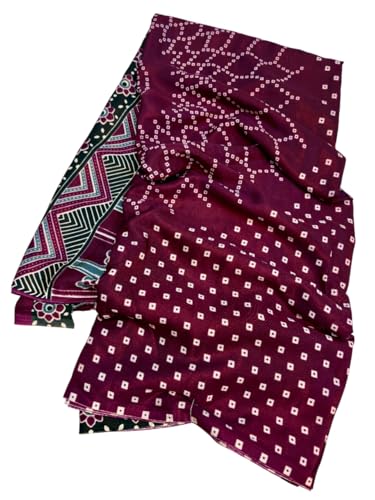 Image of Modal Silk Ajrakh Saree Bandhani Design Crepe Printed Designer Pallu Attach Blouse Piece