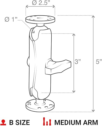 Miniatura 3 de RAM Mounts Soporte universal de bola doble con dos placas redondas RAM-B-101U con brazo medio para montaje de taladro