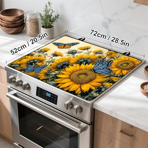 Image of Happy Easter Stove Top Cover Flower Eggs Cute Rabbit Gas Stove Top Cover for Home Decoration Kitchen St. Patrick Day Pad Non-Stick Washable Cooktop Covers Countertop Protector (sunflower, 28 inch x 20 inch)