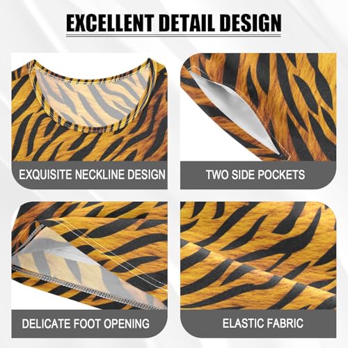 Retro Tiger Stripes Summer Cute Pajama Sets, Short Sets for Daily Wears and Sleep Wears4