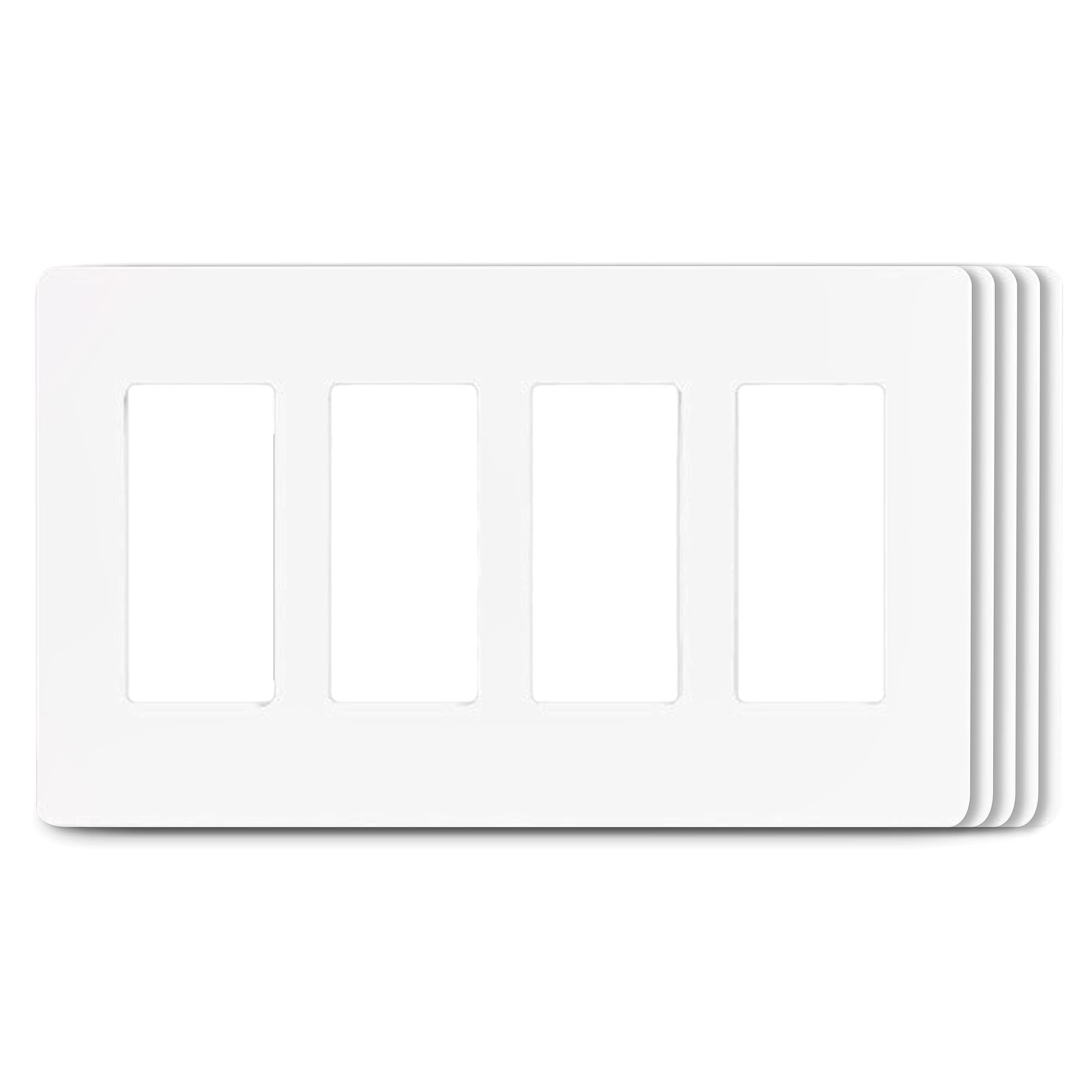 4-Gang Screw less Decorative Wall Plates - Child Safe Outlet Cover Size -Outlet Cover for Light Switch - Face plate Cover for Decorator Receptacle Outlet Switch - UL Listed (pack of 5)