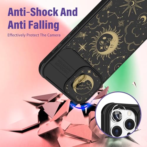 Image of Funermei for iPhone 16 Pro Max Case - Women Girls Cute Phone Cover Girly Pretty Aesthetic Stars Sun Moon Unique Design with Camera Cover Funda for Apple for iPhone 16 Pro Max