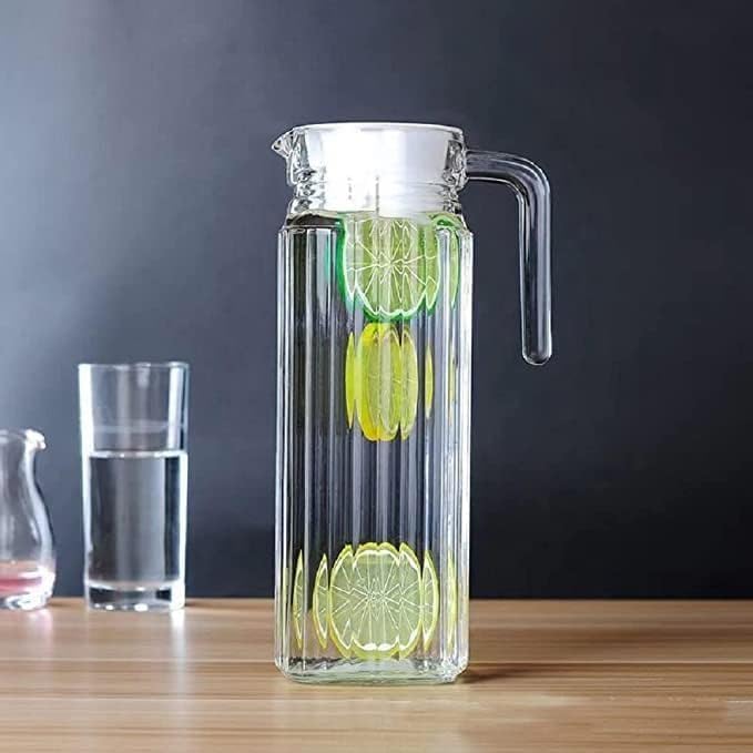 Image of Premium Water and Juice Glasses and Jug Set Combo [6 Piece Glass 350ML & 1 Piece Jug 1 Liter] Transparent Pitcher Set for Dining Table, Home & Restaurant,Party (MTS - 17)