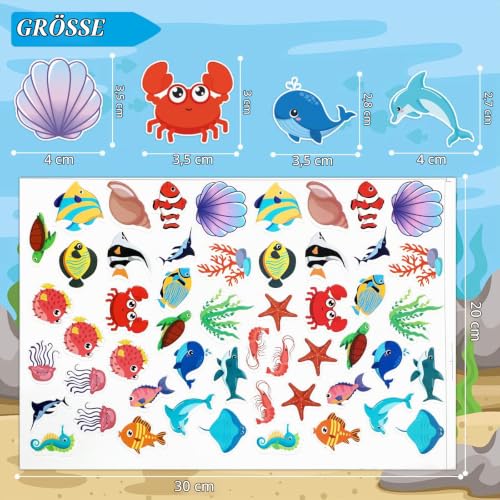 JULBEAR Meerestiere Schaumstoff Sticker, 300 Stück Moosgummi Selbstklebend Aufkleber Kinder Moosgummi Glitzer Sticker Tropische Fische… – Ansicht 2
