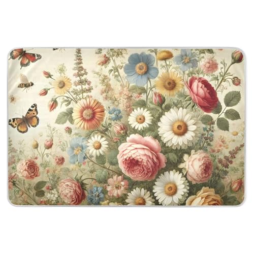 Floral Garden Beige Mattress Pad Waterproof, Washable Underpads for Bed, Pad for Bed Wetting for Adults