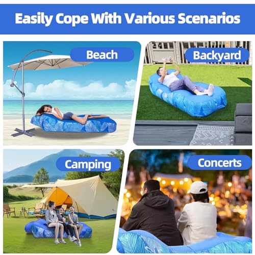 RZM Inflatable Lounger Air Sofa with Sunshade - Portable Waterproof Outdoor Couch for Camping, Beach, Hiking & Music Festivals - Quick Setup Lightweight Furniture w/Carry Bag (Clear Blue) by RZM - Image 7