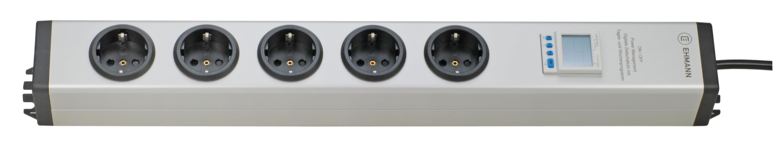 EHMANN Ciabatta elettrica 0874x00052031, 5 prese, con timer, programma giornaliero e settimanale e funzioni aggiuntive, alloggiamento in alluminio, possibilità di fissaggio 1,5 m cavo
