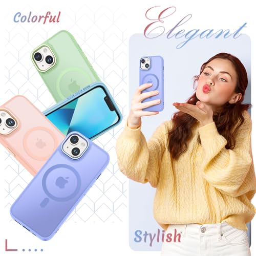 Image of for iPhone 14 Plus Case, Matte Magnetic Phone Case, Lavender Purple | Fit for Magsafe, Screen Protector Included, Translucent Frosted Slim Shockproof Protective Cover