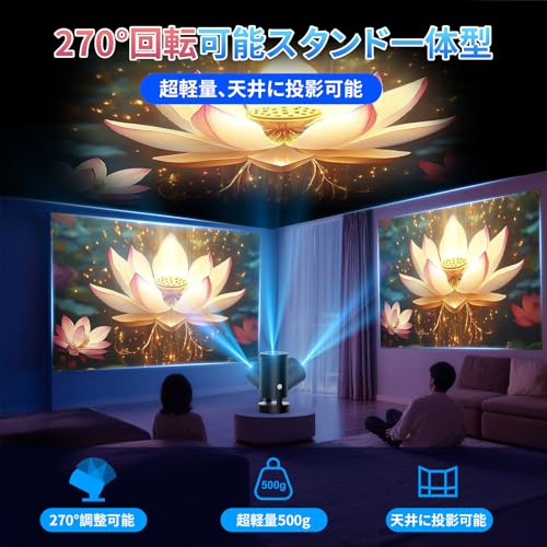 undefined 【2025新登場&スピーカー増幅型】プロジェクター 家庭用 Android TV12.0 搭載 【4K対応・1080P・18000LM】 小型 270°回転可能&天井投影 ホームシアター Wi-Fi6 Bluetooth5.4 HiFiスピーカー スタンド一体型 短距離投影 自動台形補正 パソコン/スマホ/Switch/PS機/DVD接続可 日本語の説明書付き の商品画像 3