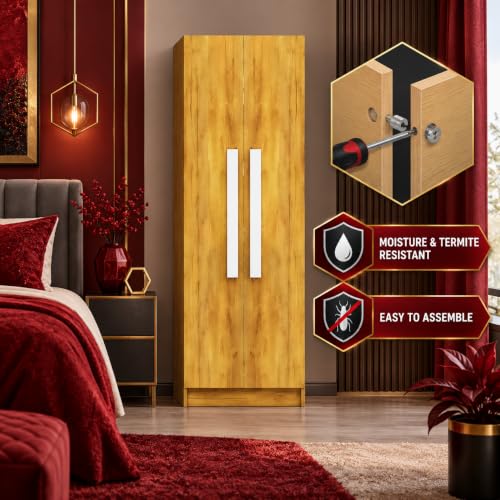 Image of Bniture Wooden Almirah for Clothes, Door for Bedroom, 2 Door Wardrobe with 4 Shelves Huge Storage Space (46D x 60W x 182H CM) | 3 Year Warranty (Giant Wood)