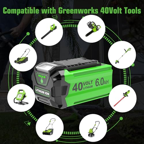 Image of 2Pack 6000mAh Lithium ion Replacement for Greenworks 40V Battery 6.0Ah Compatible with Greenworks 40Volt GMAX Battery 29462 29472 29252 20202 22262 25322 Cordless Power Tools(Green)