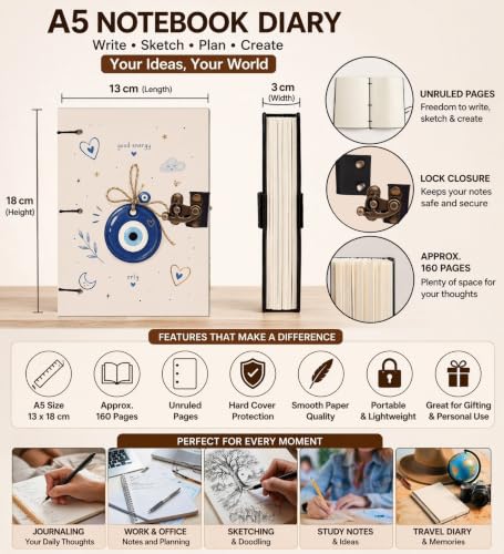 Image of Good Energy Diary Notebook 7x5 Inch 160 Pages Unruled Journal for Notes