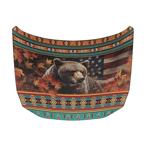 Image of American Flag Aztec Bear Car Hood Cover Protector Stretchable Car Hood Wrap Blankets Waterproof Sun Proof Easy Installation for Most Sedans SUV Trucks Pickup Van
