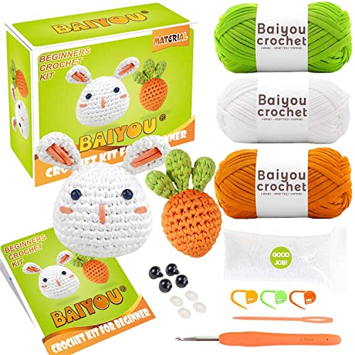 Rabbit Carrot Crochet Kit for Beginners, Beginner Crochet Starter Kit for Complete Beginners Adults, Starter Pack for Adults, Crocheting Knitting Woobles Crochet kit