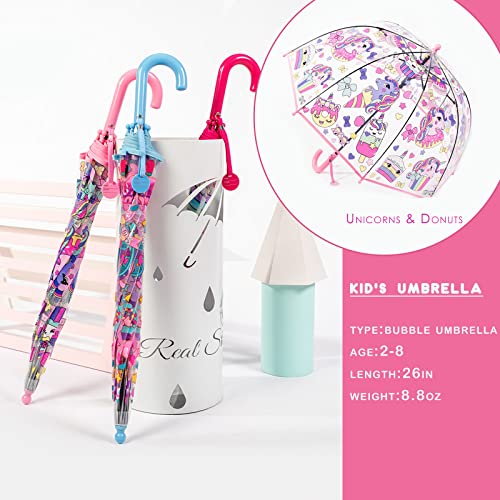Mrtlloa Kids Pink Unicorn Clear Bubble Umbrella, Toddler Grip Curved Handle Stick Rain Umbrella #TOP2