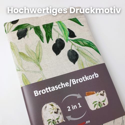 Foto von slowroom Brotbeutel 30 x 34 cm und Brotkorb 2 in 1 - Brotkorb Stoff - doppelte Leinenschicht - Brötchenbeutel Atmungsaktiv und Dekorativ - Brotkörbchen Leicht zu Pflegen