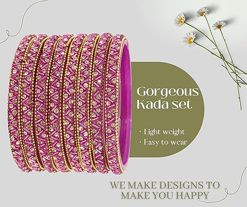 Image of NMII Glass Bangles Set For Girls and Women Studded Zircon Gemstone and Beads I women bangles I (Pack of 8)