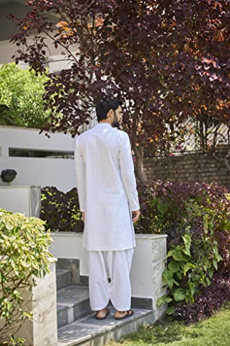 Image of See Designs Mens Kurta - Cotton Regular Fit Embroidered Mandarin Collar Chikankari Kurta