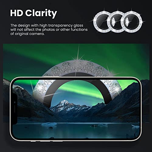Image of [Pack Of 3 Diamond Camera Lens Protector for iPhone 12 Pro /11 Pro /11 Pro Max, HD Clear Lens Ring Cover, Case Friendly, Scratch Proof (Black Diamond)
