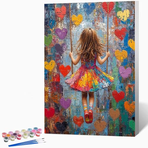 数字油絵 女の子 ペイントバイナンバー スイング, ナンバーペイント大人のDIYセット(ブラシとアクリル絵の具を含む)、クリエイティブな手作りの油絵セット、女性へのデジタル絵画ギフト、壁の装飾 40×50cm -WX2510919