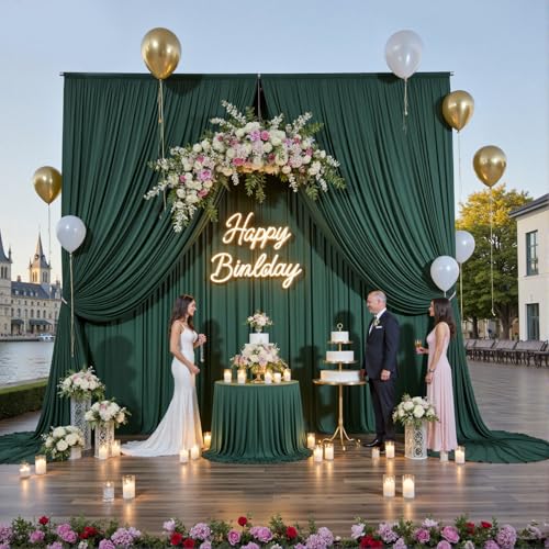 Image of 10ftx15ft Hunter Green Backdrop Curtains for Parties, Wrinkle Free Polyester Hunter Green Photo Backdrop Drapes 2 Panels 15 ft Long Back Drop Cloth for Wedding Birthday Photography Background Party