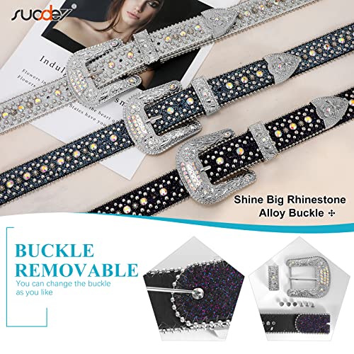 SUOSDEY Men Women Rhinestone Belt Western Cowboy Cowgirl Shine Crystal Diamond Studded Luxury Strap Belts3