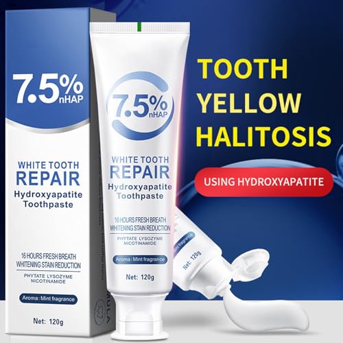 Hydroxylapatit Zahnpasta für Aufhellung und Zahnschmelzreparatur - Fluoridfrei, 120G