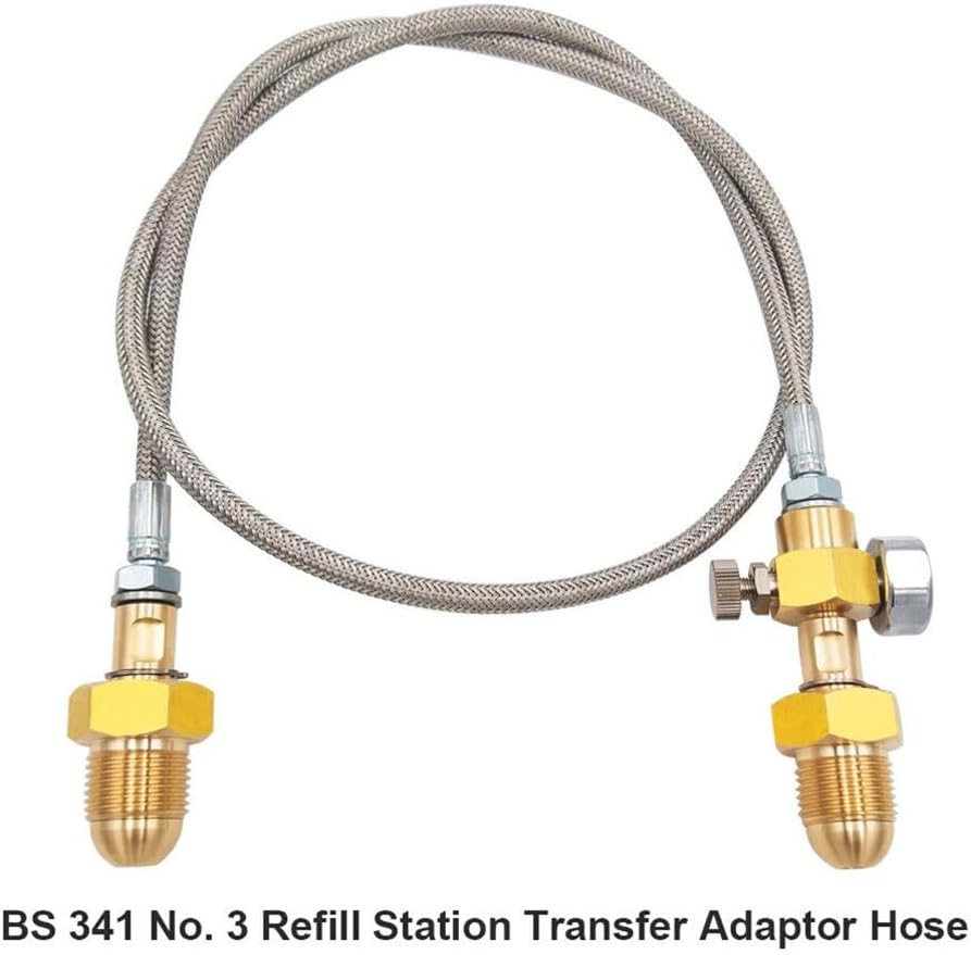 Refill Station Transfer Adaptor Hose, For BS 341 No. 3 UK Argon Cylinder With G 5/8" Connection High Pressure Stainless Steel Hose Compatible With INT Cylinder(Style 2)