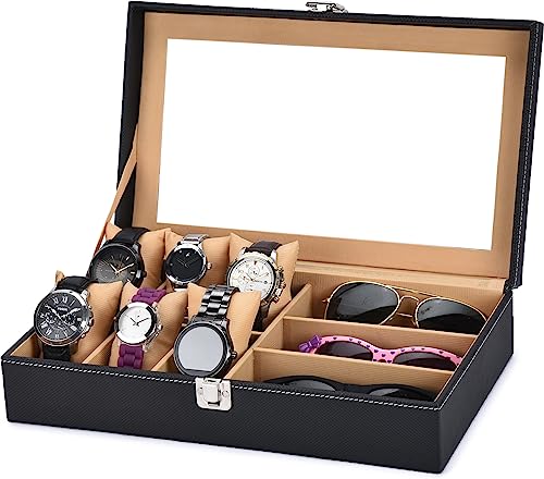 STORESHINE Mens and Womens 12 Slot Watch organizer holder showbox Case for 6 Watches and 3 sunglasses in Black::Beige Color (B0CB1WBL85) Amazon Price History, Amazon Price Tracker