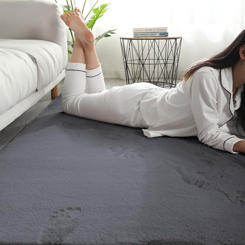 Image of Rabbit Fur Area Rug 6x8 Ft | Super Soft Plush Carpet with Anti-Slip Backing | Washable Luxury Rug for Bedroom, Living Room & Home Decor