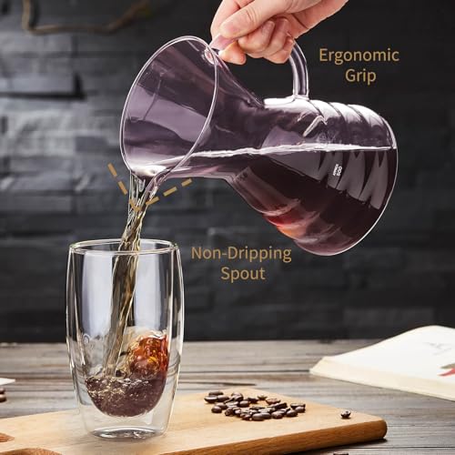Image of Unbreakable - Pour Over Coffee Maker with Permanent Stainless Filter 27 fl oz, Thickened Heat-Resistant Borosilicate Glass Dripper Coffee Brewer, Stovetop Safe, Pink