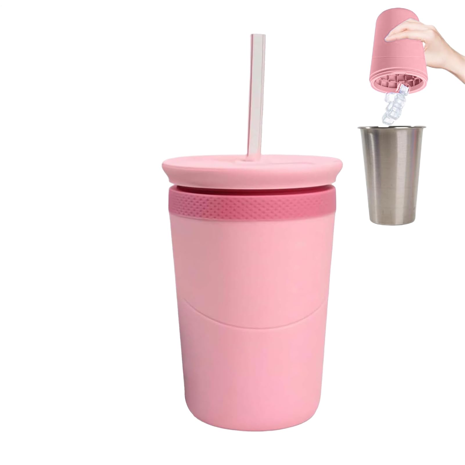 Stampo per Ghiaccio a Cilindro in Silicone con Coperchio e Cannuccia,