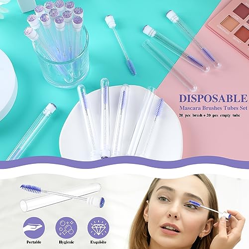 Lash Spoolies with Tube, 40 Pcs Disposable Mascara Brushes Tubes Set, 20 Pcs Empty Mascara Tubes with 20 Pcs Lash Brush, Cleaning Brush for Eyelash Extension Applicators Makeup Tools - Image 4