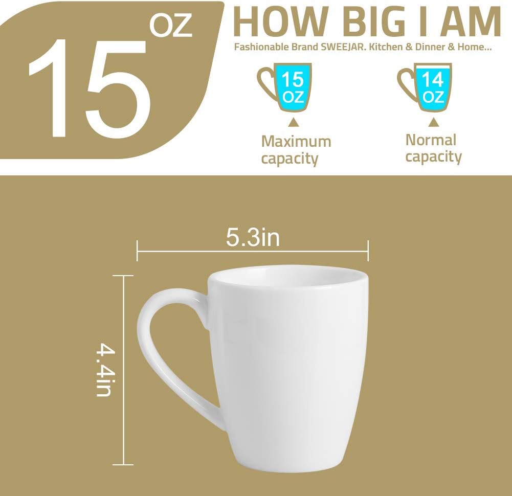 Sweejar Porcelain Mug Set, 15 OZ for Coffee, Tea, Latte, Cocoa, Women, Men, Set of 6(Colored)