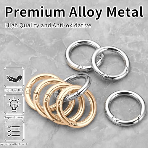 Image of Gkeygo 1 Inch Keychain Rings, 8 Pack Round Carabiner Clip for Keys, Buckle, Bags, Purses - Key Chain Hooks Replacement Keychains Lanyard DIY Crafts - Gold, Silver