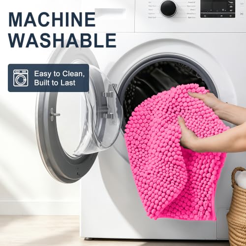 Image of Smiry Thick Chenille Bathroom Rugs 30x20, Extra Soft Absorbent Striped Bath Mat, Machine Washable, Rubber Backing, Bath Rugs for Bathroom, Tub & Shower, Home Decor Accessories, Hot Pink