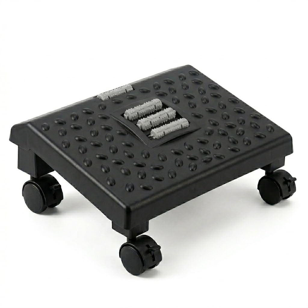 Ergonomic Adjustable Foot Rest for Under Desk,Anti-Slip Massage Rollers & Texture Surface for Office & Home,Height Adjustable Foot Stool (Footrest With Wheeles)