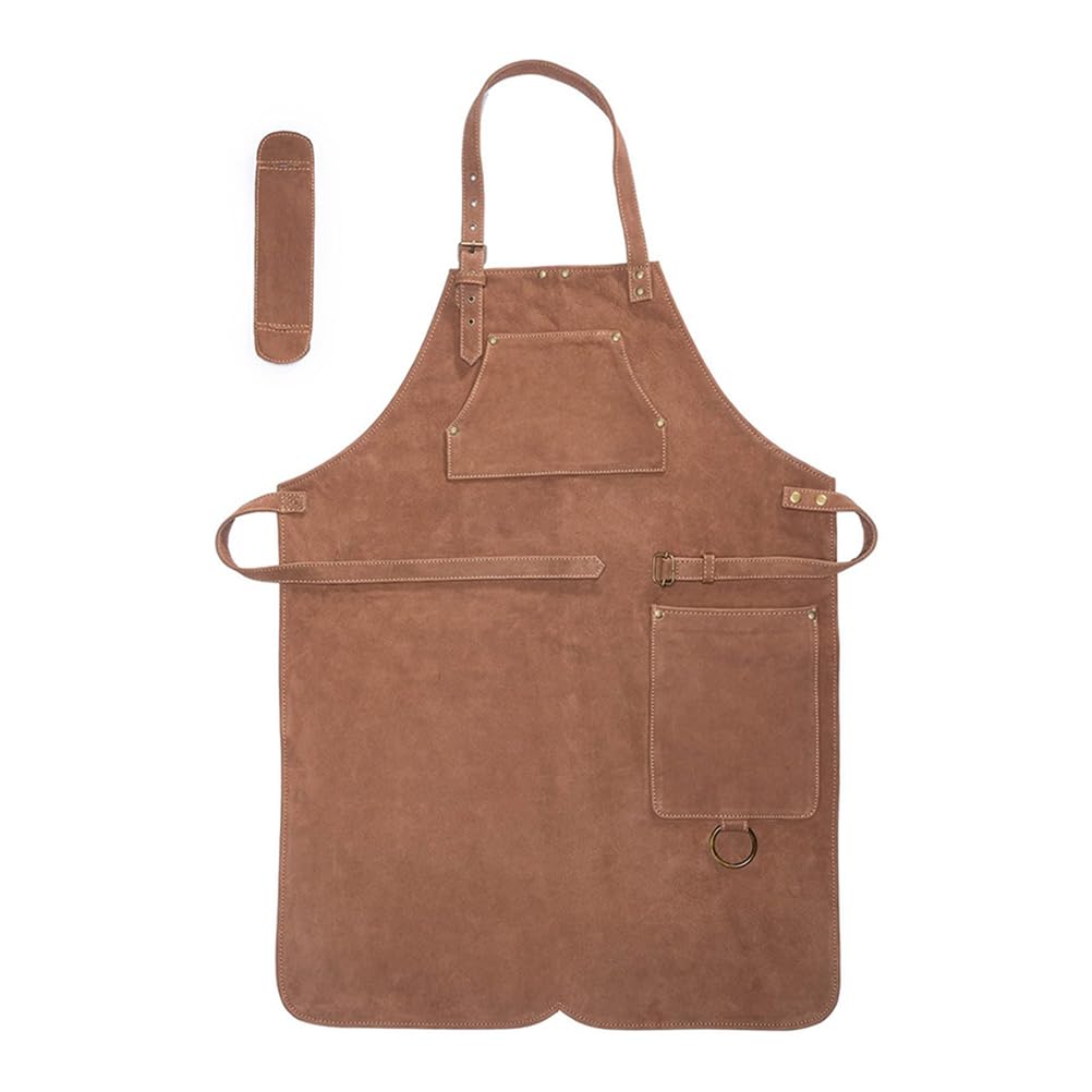 Tablier De Travail Robuste en Cuir Pu, Bretelles RéGlables, Résistant à L'Eau, Qualité Supérieure, IdéAl Pour Le Barbecue, La Boucherie Et La Cuisine,Marron,One Size