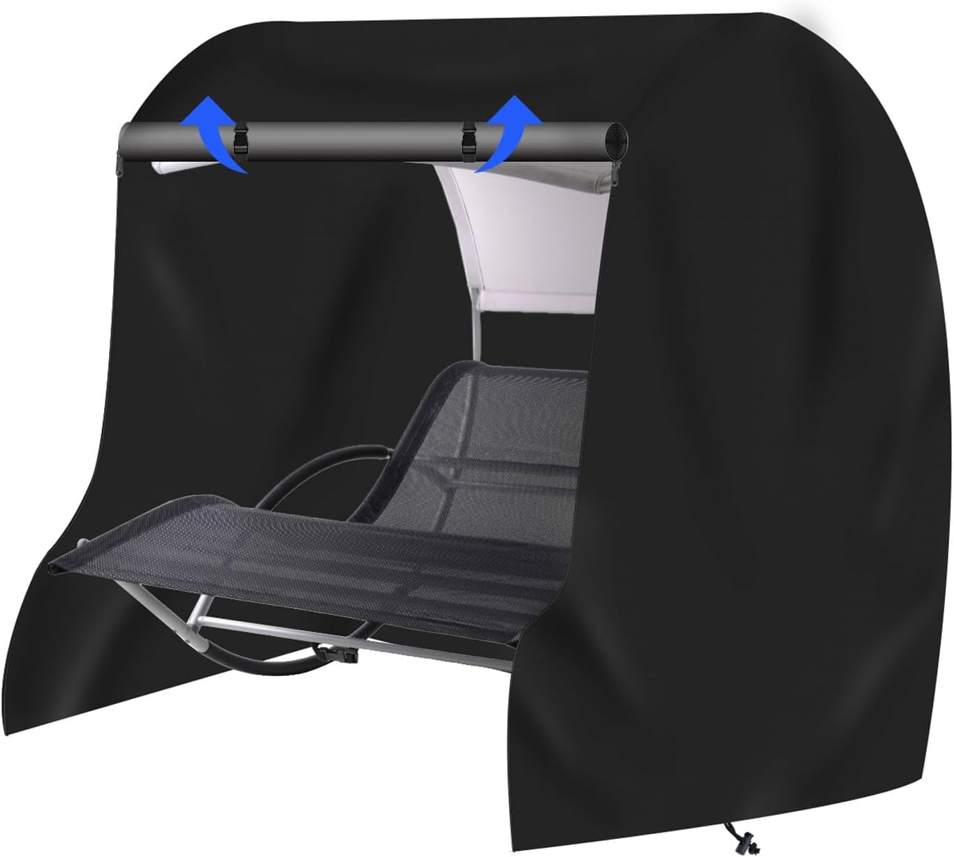 Doppel Sonnenliege Schutzhülle,61" x 79" x 75" Schwarz | 600D Oxford wasserdicht, UV-beständig, reißfest, mit Kordelzug, ganzjähriger Schutz für Gartenmöbel.